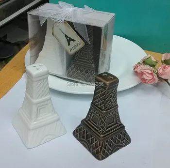 

60pcs(30pairs)/lot Wedding Souvenirs Guests Eiffel Tower Design Ceramic Cruet set Spice jar Salt Pepper Shaker
