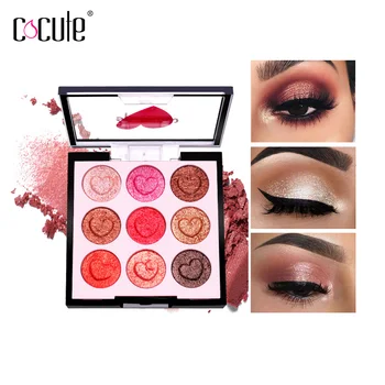 

9 Colors Shimmer Eyeshadow Palette Glitter Pressed Eye Shadow Peach Pigment Love Heart Eyeshadow Makeup Cosmetics