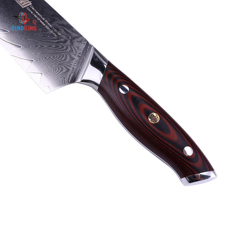 FINDKING Профессиональный G10 ручка с рисунком в виде пера 67 слоев из дамасской стали