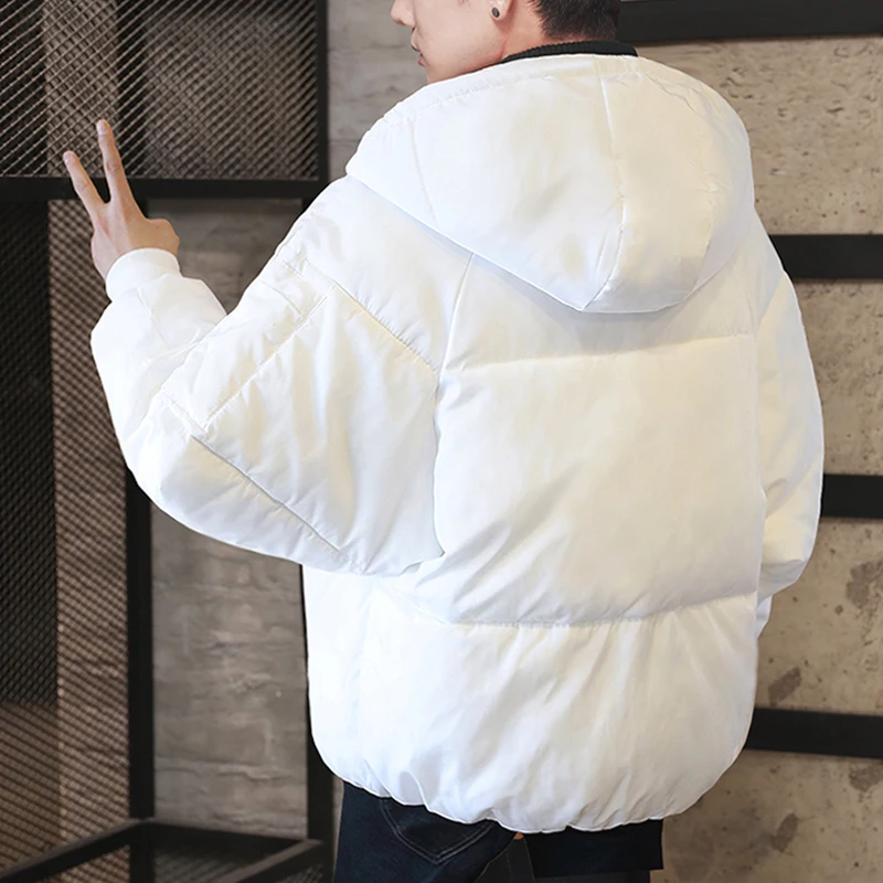 

Winter New Men's Fashion Personality Casual Loose Youth Wild Solid Color Short Paragraph Thick Large Size Hooded Cotton Coat