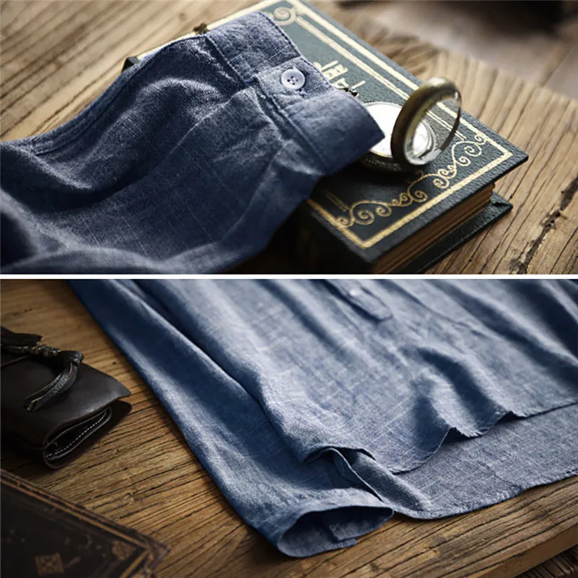  New Fashion Mens Men Autumn Winter Button Casual Daily Linen and Cotton Long Sleeve Travel Top Solid Blouse #4F04 (14)