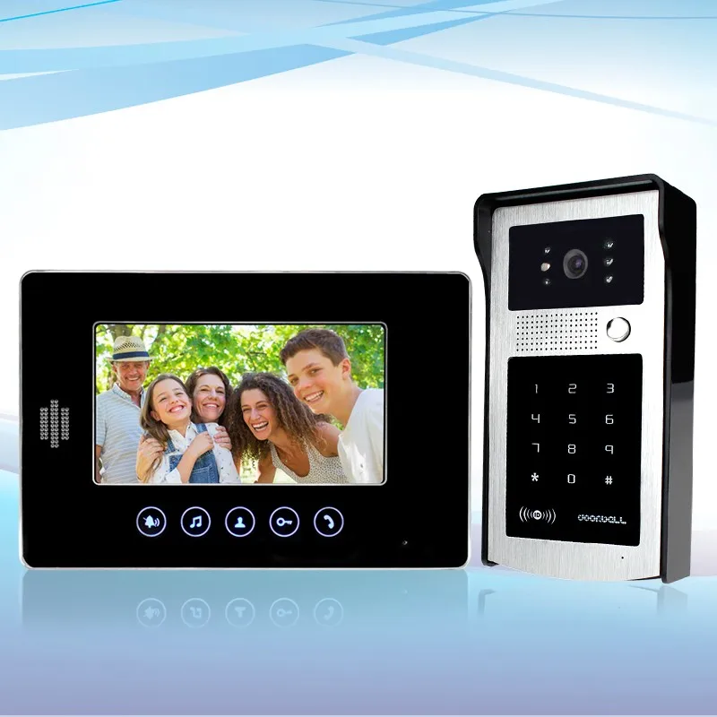 

Home 7 inch TFT LCD Wired Monitor Color Video Door Phone+IR COMS Outdoor Camera With RFID Keypad Doorphone For Intercom System