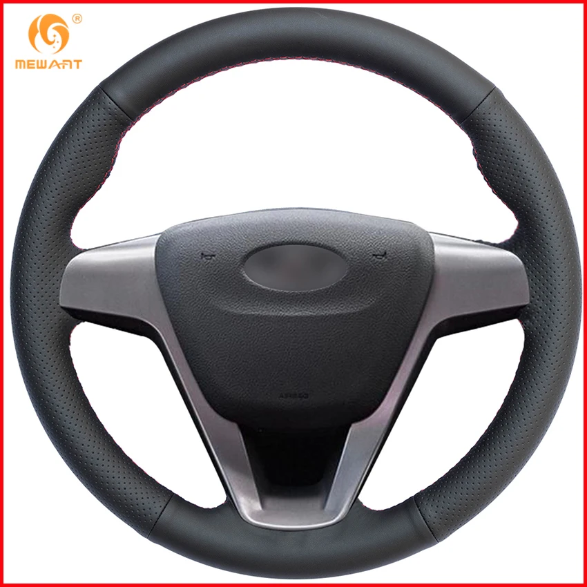 

MEWANT Black Genuine Leather Car Steering Wheel Cover for Lada Vesta 2015 2016 2017 Interior Accessories Parts