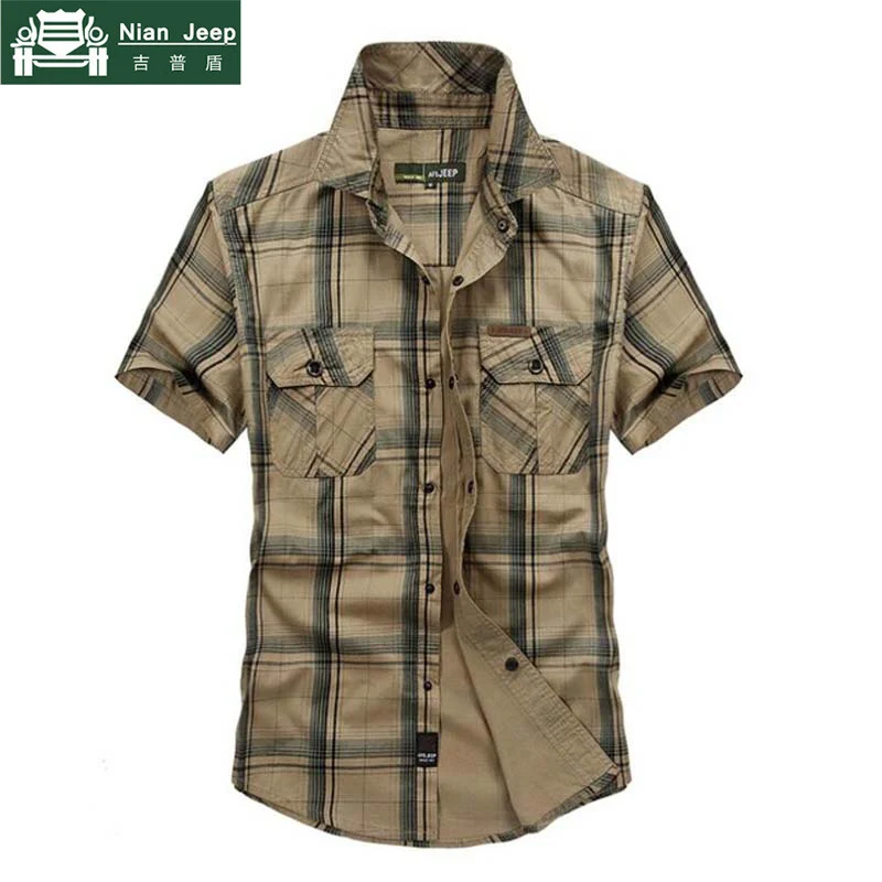 Günstige Marke Armee Militärischen Stil Shirt Männer 2018 Sommer 100% Baumwolle Plaid Kurzarm Mens Shirts Plus Größe 4XL 5XL Camisa masculina