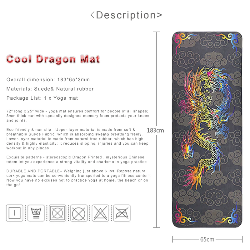 Suede Natural Rubber Mat Cool Dragon Printed Yoga Mat Breathe Freely & Absorb Sweat High Density Pilates Floor Non Slip Eco Suede Natural Rubber Mat Cool Dragon Printed Yoga Mat Breathe Freely & Absorb Sweat High Density Pilates Floor Non Slip Eco