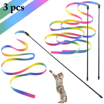 

3PCS Creative Cat Toys Cute Funny Colorful Rod Teaser Wand Plastic Pet Toys For Cats Interactive Stick Pet Interactive Supplies