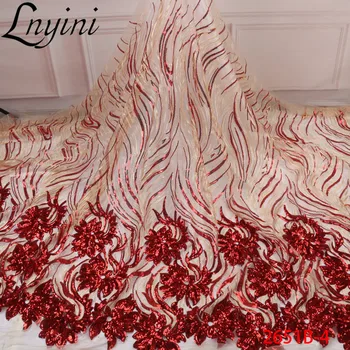

Sequins Lace Fabric High Quality African French Tulle Mesh Lace with Sequins Nigerian Net Lace for Wedding Party Dress L2651B-4