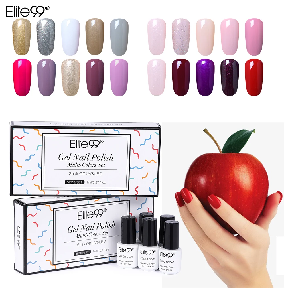 

Elite99 5pieces/Lot Gift Sets Box 7ml UV Gel Hot Sales Color Gel Nail Polish Vernis Long Lasing Nail Art Manicure Gel Varnishes