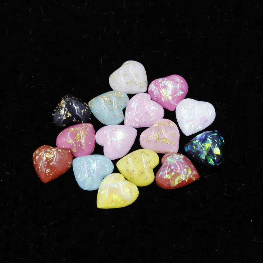 

Fnixtar 12mm Love Heart Synthetic Opal Stone Cabochon Beads Flatback AB Color Resin For Opal Jewelry Making 20pcs/lot