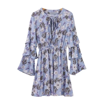 

Elegant Women Deep V-neck Women Butterfly Long Sleeve Mini Dress Floral Printed Elegant Women Sexy Deep V-neck A-line Dress