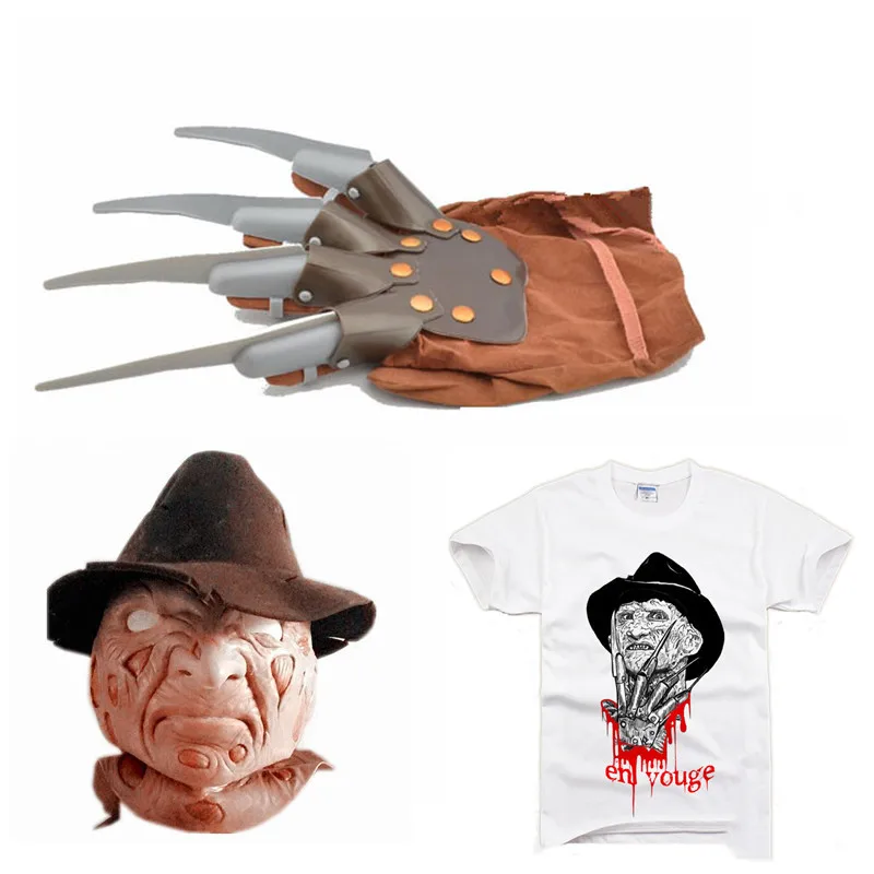 

Set Freddy krueger Latex mask Gloves costumes Adult Party Costume Friday the 13th Killers Jason Accessories Horror movies Scary