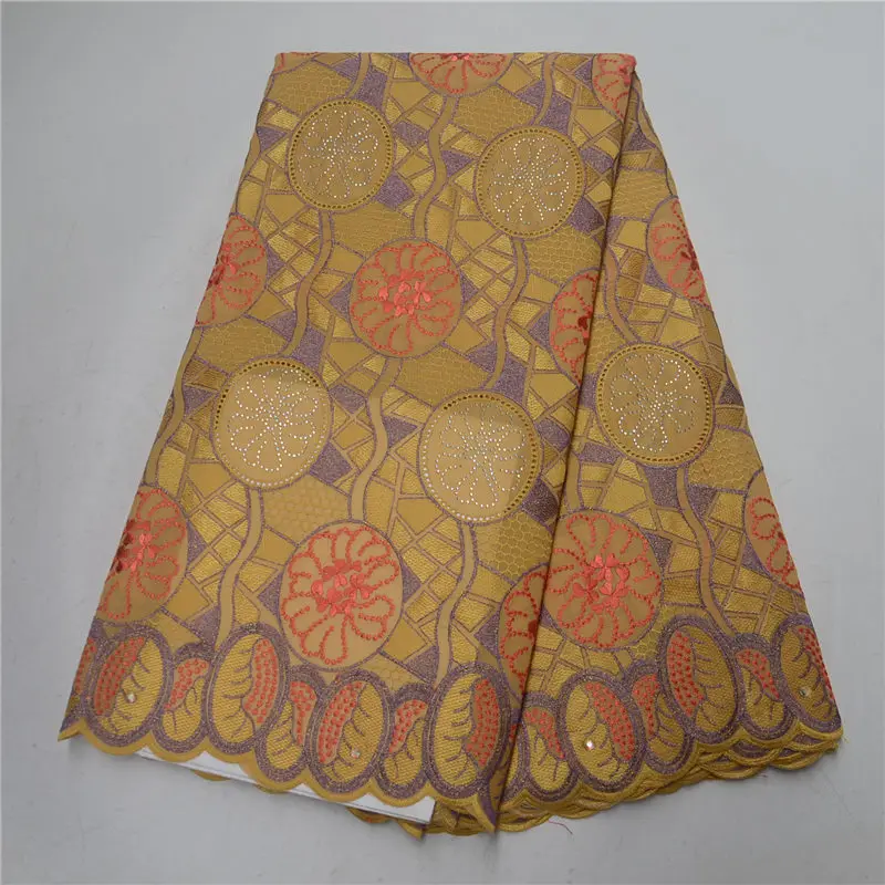 

African Voile Lace In Switzerland High Quality Embroidery African Dry Cotton Lace Gold Lace Fabric With Stones