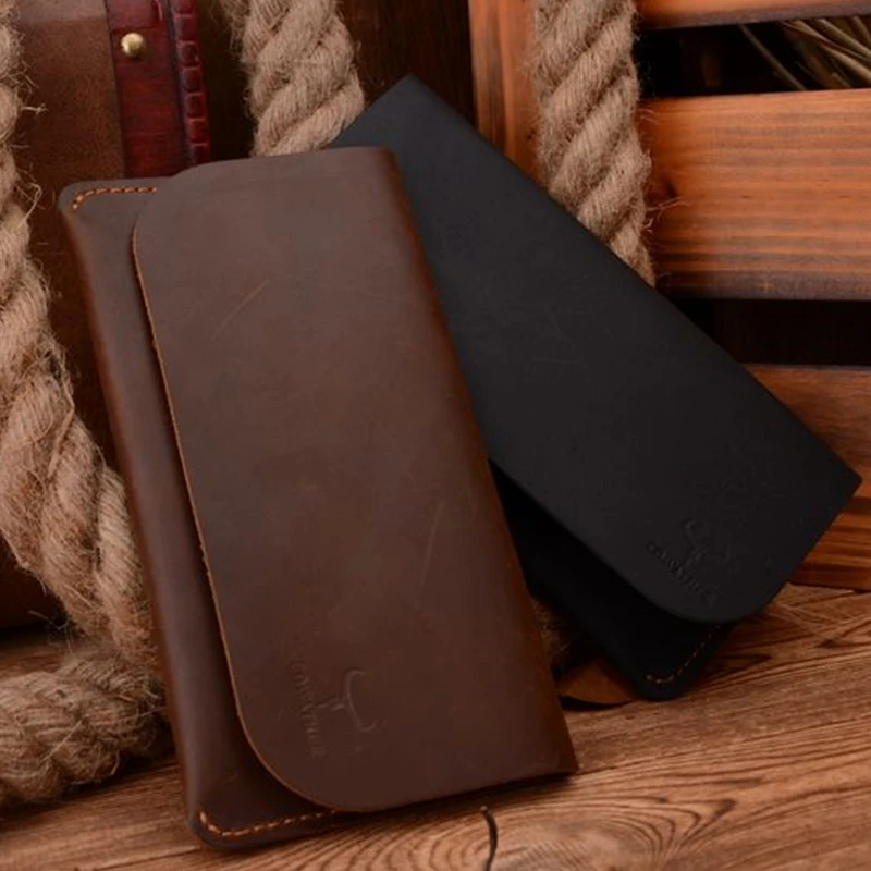 Beste Cowather 2019 Hoogwaardige Koe Echt Crazy Horse Lederen Mannen Portefeuilles Lange Zwart Of Koffie Mode Man Purse 104 Gratis verzending