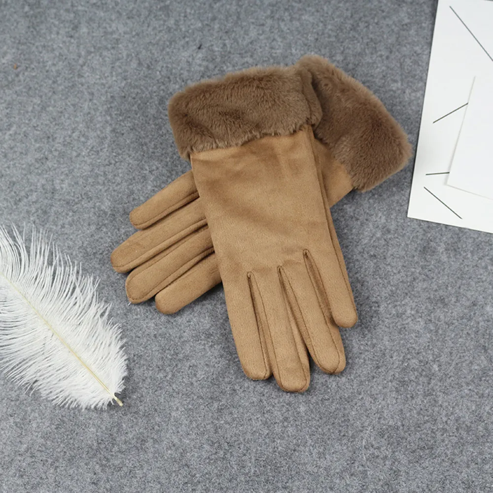 KLV 1 пара перчаток Модные женские замшевые перчатки из искусственной кожи осенне-зимние теплые меховые варежки розовые, синие, кофейные z1018