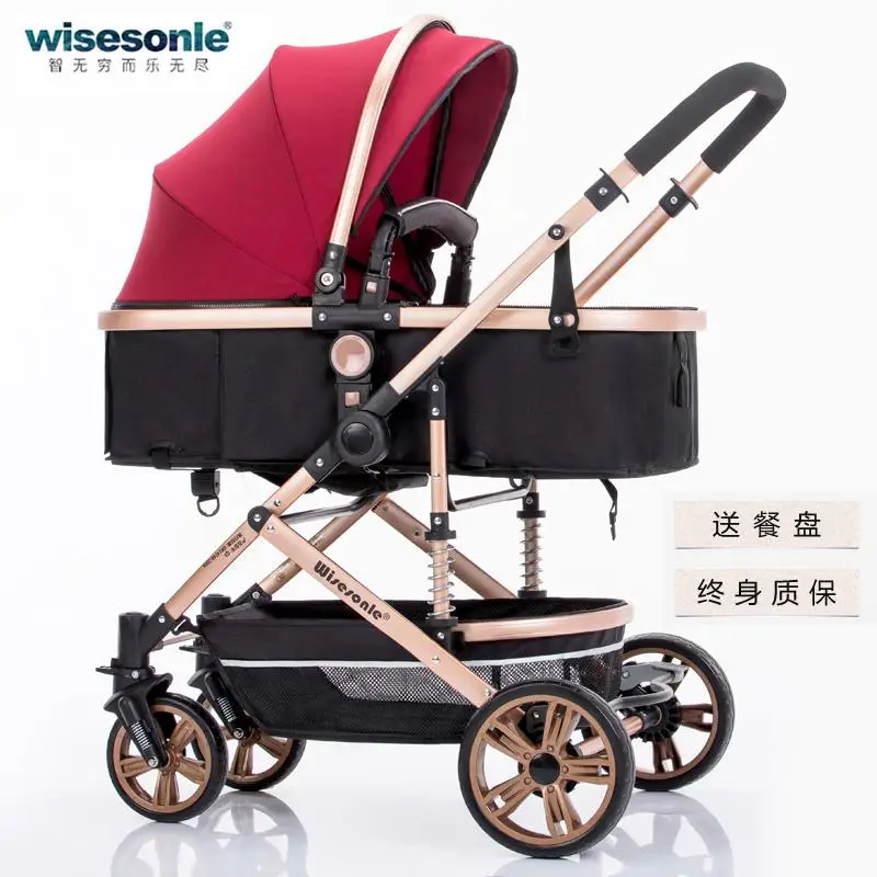 Коляска для Близнецов с высоким пейзажем, съемная коляска для близнецов, два детских амортизатора, складной светильник, коляска для новорожденных - Цвет: red stroller