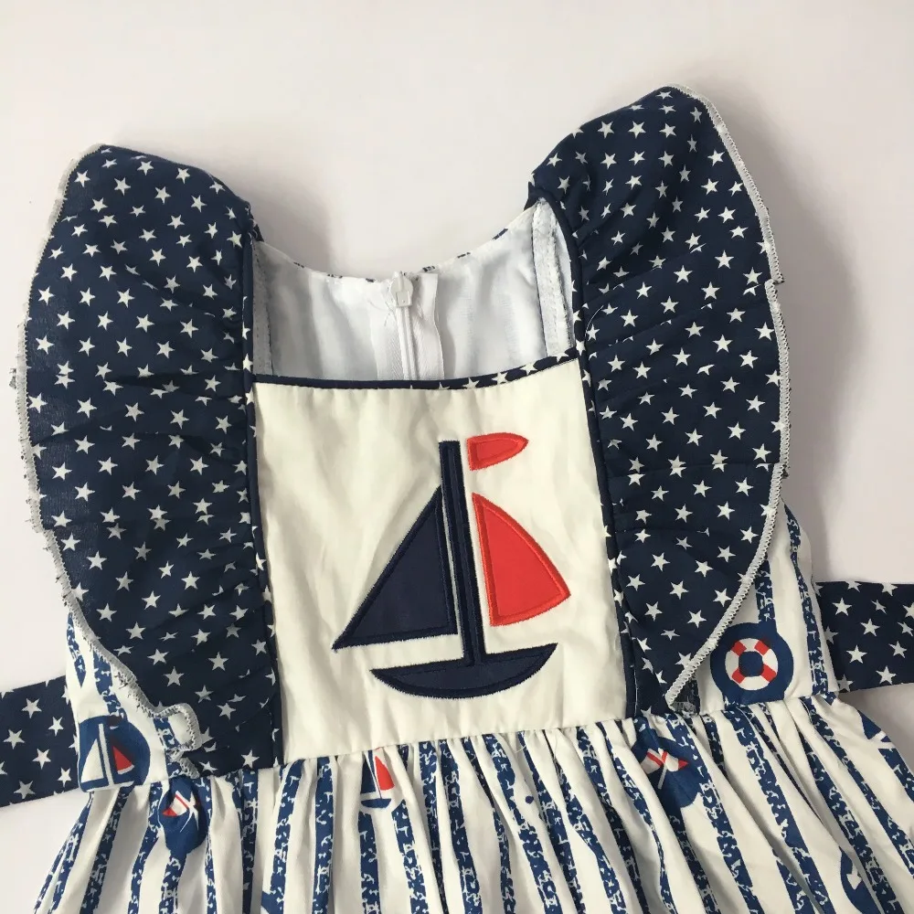 Puresun Baby Girl Summer Clothing 4th of July Dress With Sailboat Applique Dress Children Girls Independence Boutique Dress