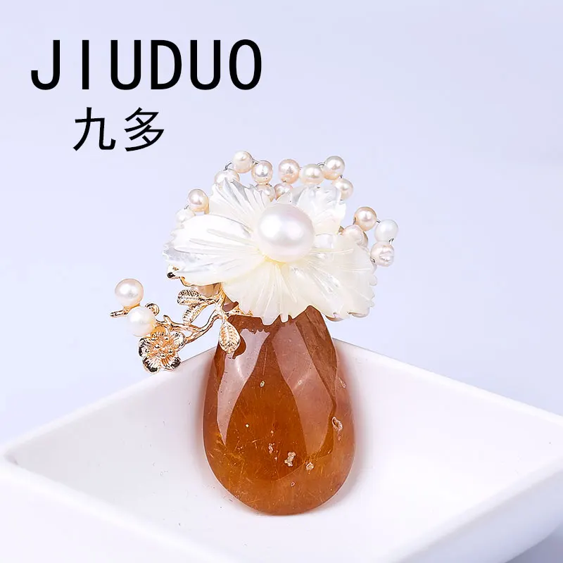 JIUDUO жемчужная брошь натуральный каменные подвесные украшения из розового золота