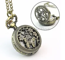 New POCKET WATCH Women necklace HOLLOWED BUTTERFLY Watch FLOWERS steampunk Jewelry Woman