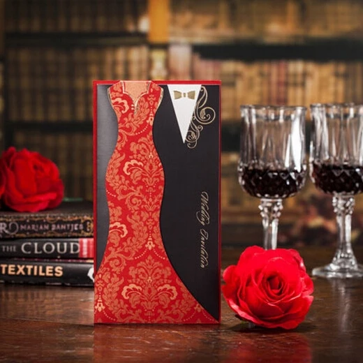 

100pcs Red Luxury 3D Church Wedding Invitations Cards Card Invitation Wedding Decorations Chinese Style Invitation Cards
