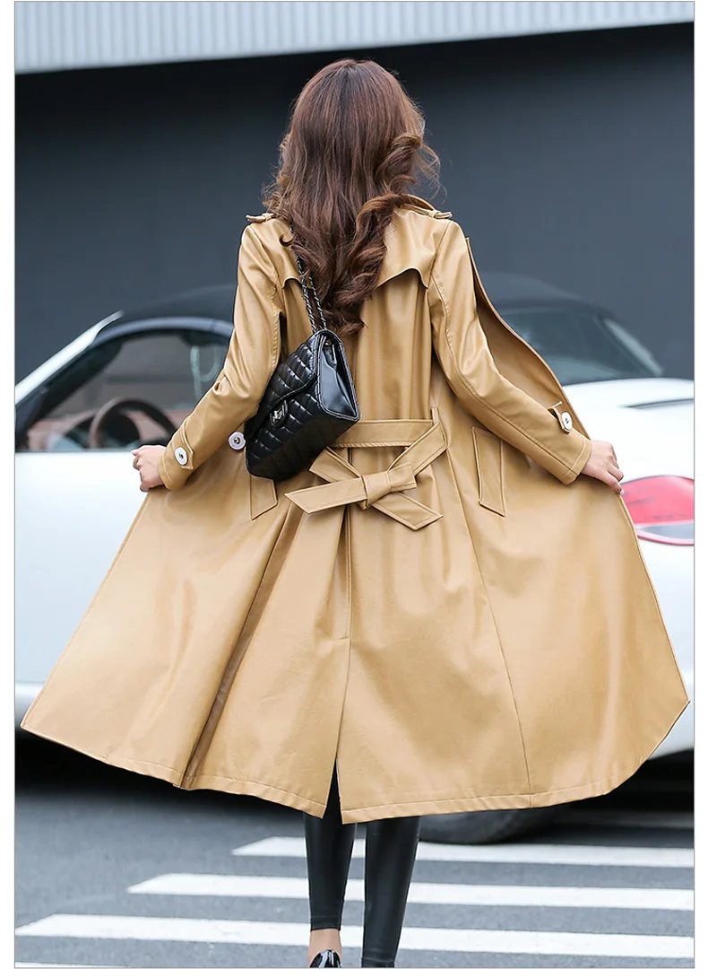 Кожаная длинная куртка для женщин, новинка, весна-осень, искусственная кожа, длинный рукав, пальто, завышенная талия, верхняя одежда, бордовый, черный