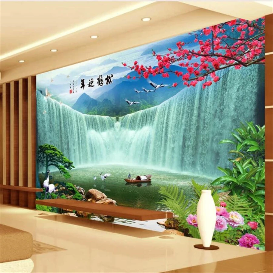 beibehang papel de parede Custom wallpaper 3d mural Chinese style waterfall TV wall painting living room bedroom 3d wallpaper