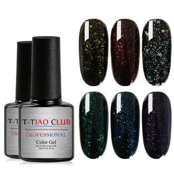 

T-TIAO CLUB 7ML Blue Black Glitter Nail Gel Polish Varnish UV Hybrid Long-Lasting Soak Off Primer Manicure Nail Art Gel Polish