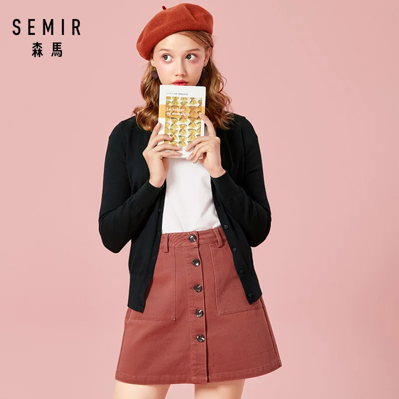 

SEMIR Knitted Cardigan sweater Women 2019 Spring Simple Solid Straight Bottom Clothing Sweater Fashion Cardigan for Female