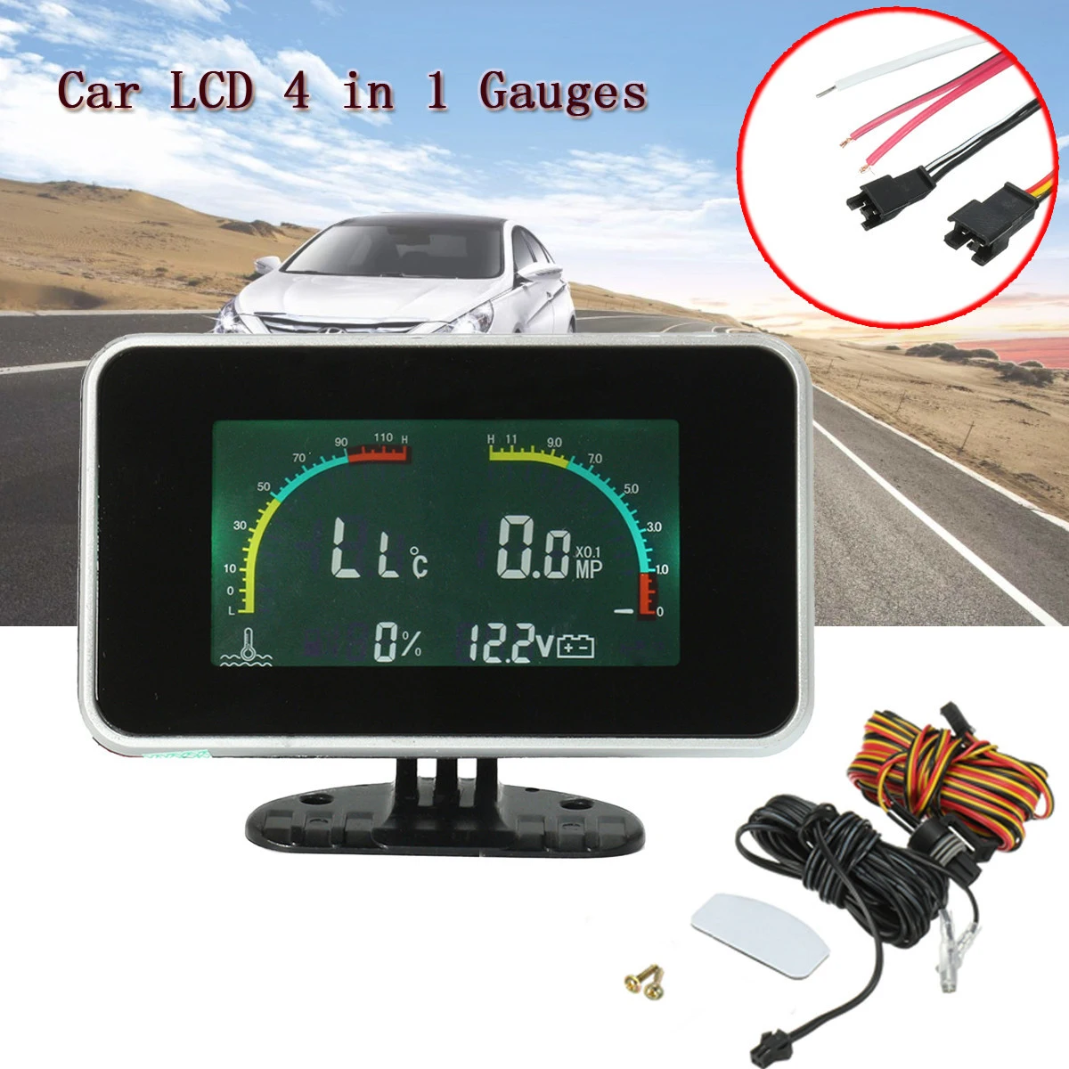 

Universal 4 Function Digital LCD Gauge Truck Car Water Temperature/Oil Pressure/Fuel/voltage Gauges 4 in 1 DC 9V -36V