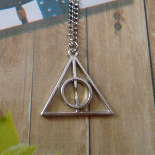 Deathly Hallows ожерелье Luna модное винтажное античное серебро и бронзовый треугольник кулон с вращающимся элементом для мужчин и женщин оптом - Окраска металла: Antique silver