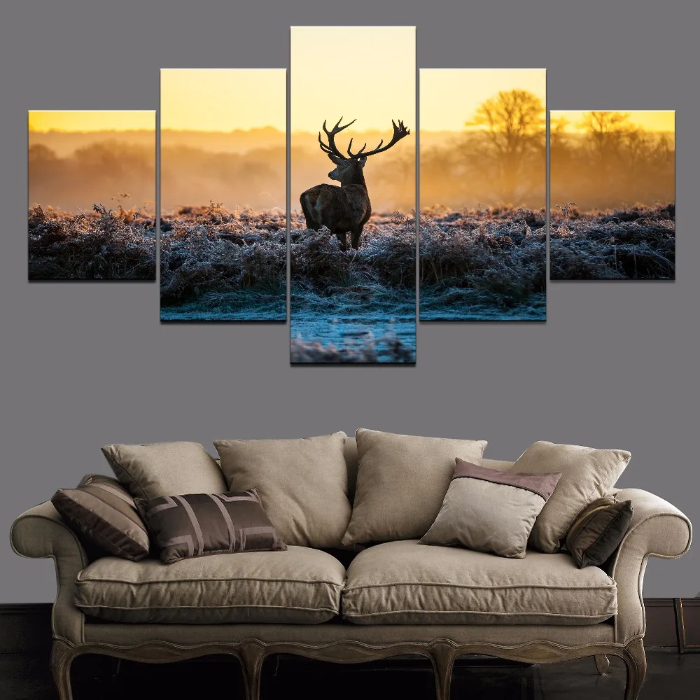 

Canvas Painting Modern Wall Art Framework Decorative Modular Pictures 5 Panel Animal Deer For Living Room Bedroom Oil Printed