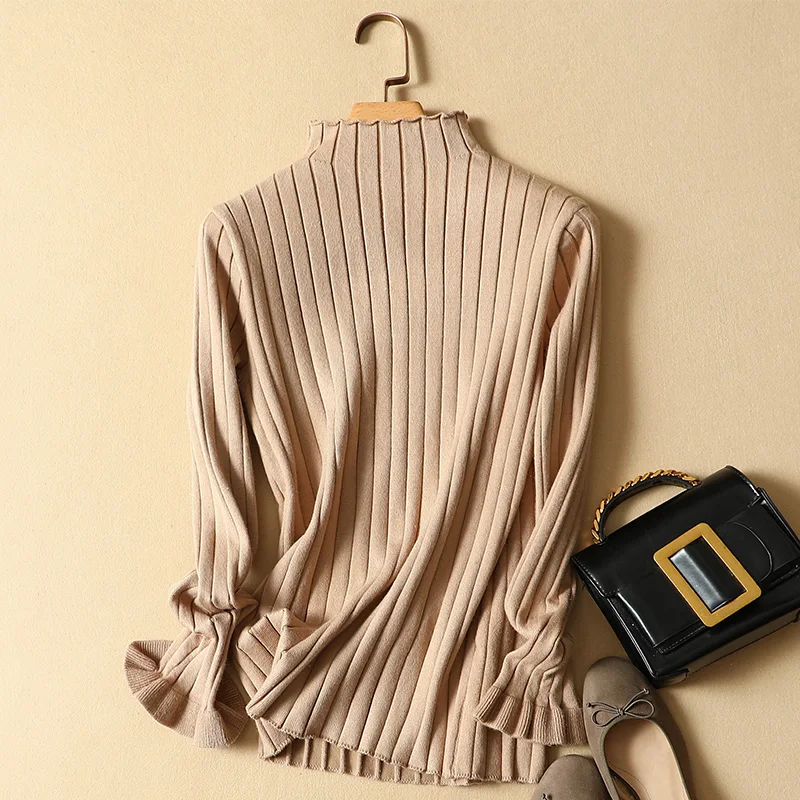 

turtleneck women solid knitted sweaters and pullovers 2019 autumn new elegant lady pullovers outwear tops