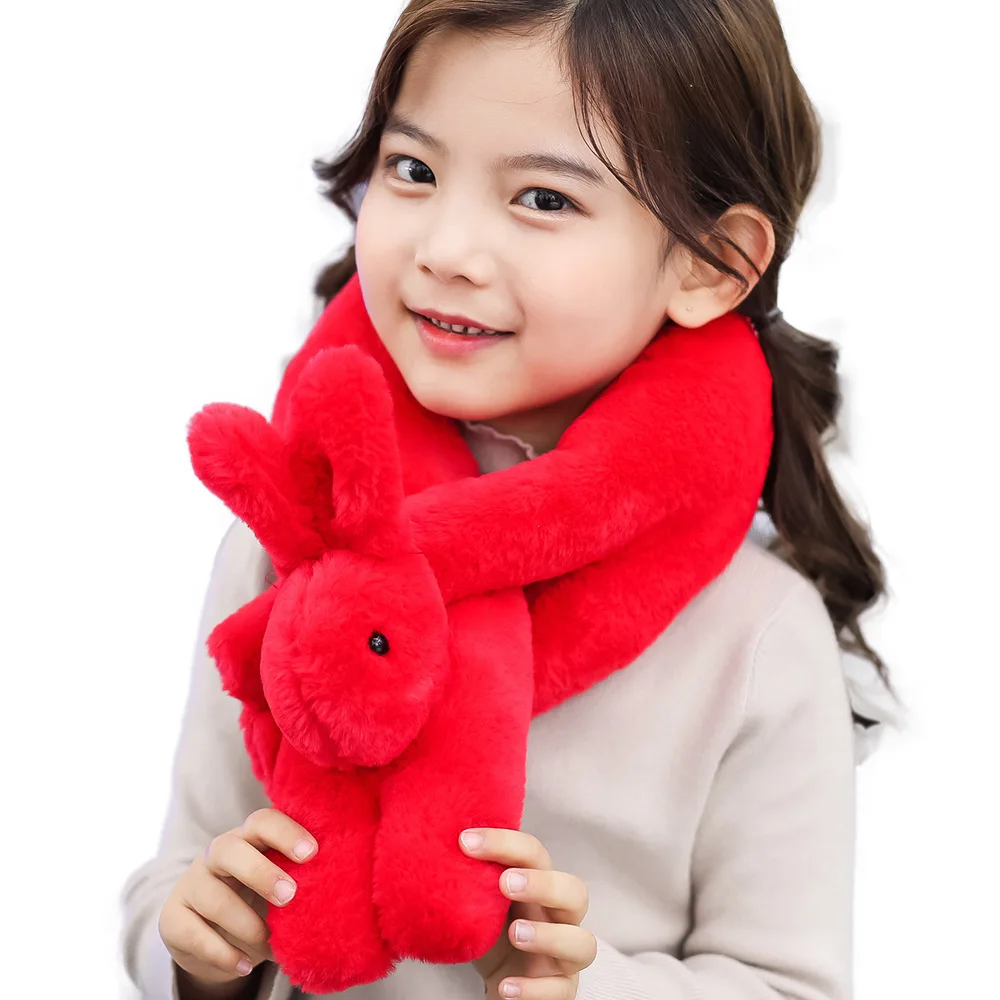 Детский имитирующий шарф для волос кролика Рекс, имитирующий объемный кроличий утепленный шарф - Цвет: red