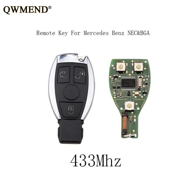 

QWMEND 3Buttons 433Mhz Remote Key For Mercedes Benz year 2000+NEC&BGA style For Mercedes-Benz IYZDC07 car key +Blade