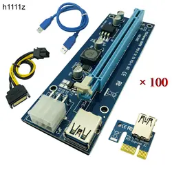 100 шт. синяя переходная карта pci-e 006C Express 1X 4x 8x 16x удлинитель PCI E USB 3,0 удлинитель адаптер карта SATA 15pin для Майнинг Биткойн шахтер