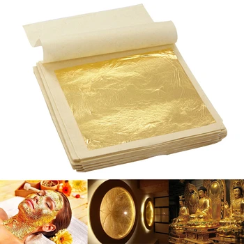

4.33x4.33cm 5/10 Sheets Practical 24K Pure Real Edible Gold Leaf Foil Gilding Handicrafts Cake Decoration Face Beauty Mask
