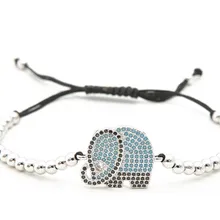 Золото Серебро Микро-паве cz кубический цирконий веревка отрегулированный браслет из медного бисера jy464 Слон Шарм плетеные браслеты