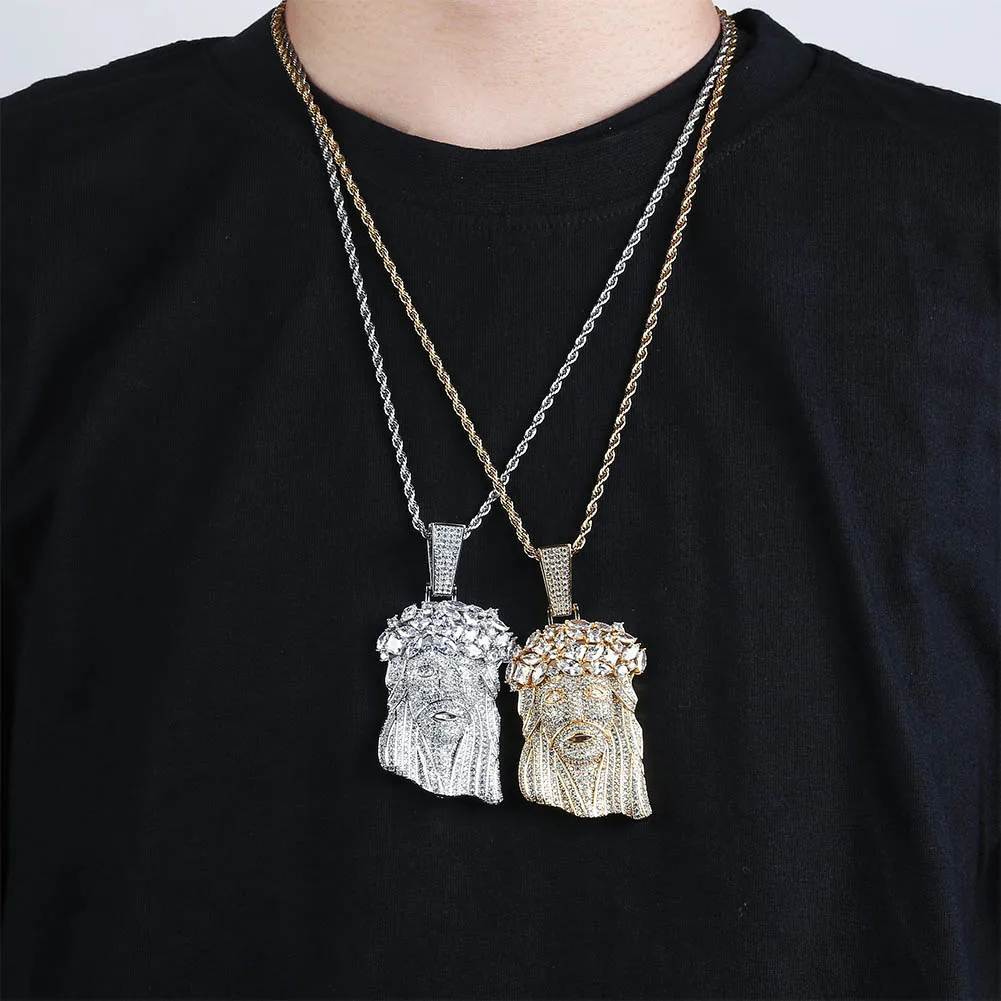 Pingente com Corrente de Tênis Gelado para Fora Cor do Ouro Gucy Grande Jesus Colar Zircão Cúbico Hip Hop Masculino Jóias Presente & 13 Colares c/ pingente