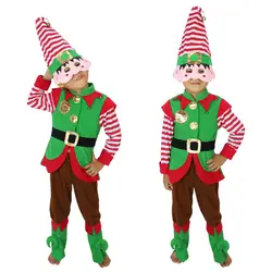 90-160 см детская Платье для косплея костюм для мальчиков и девочек производительность равномерное зеленый Рождество ELF одежда Санта-Клауса