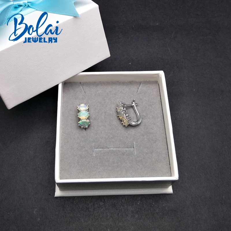 Bolaijewelry, натуральный мультиколор опал Овальный 5*7 мм драгоценный камень застежка серьги серебро 925 пробы хорошее ювелирное изделие для женщин Рождественский подарок