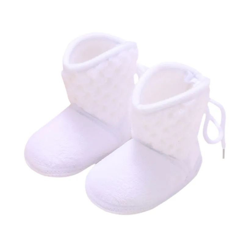 Ботинки для новорожденных; зимние теплые однотонные бархатные ботинки с цветочным узором для маленьких девочек 0-18 месяцев