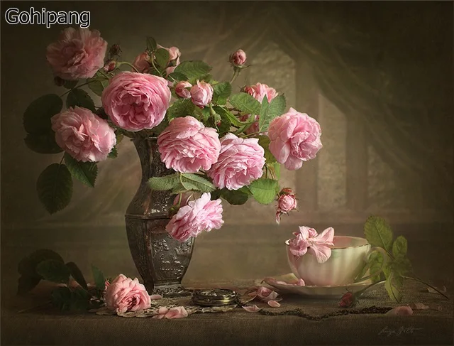 

No Frame Still Life Roses DIY Painting By Numbers Drawing Painting By Numbers Paint On linen Unique For Home Wall Art Picture