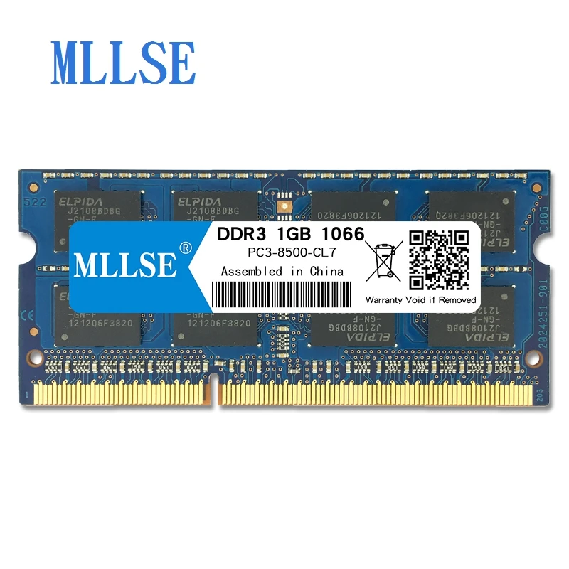 Mllse ноутбук Sodimm ram DDR3 1 ГБ 1066 МГц 1,8 в память для ноутбука PC3-8500S 204pin без ECC ноутбук ram memoria