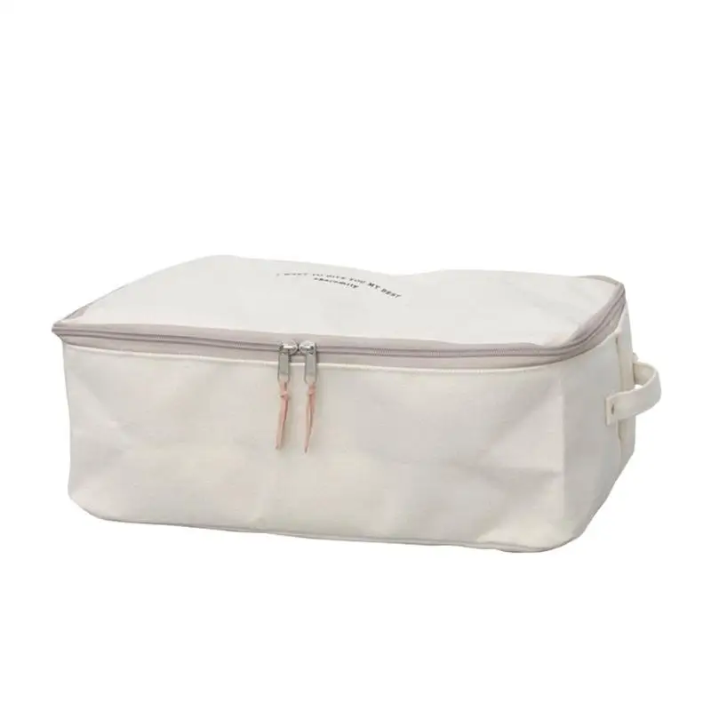 

Foldable Under Bed Canvas Fabric Storage Bag Organizer for Comforters Blankets Bedding Duvets Clothes Quilts Pillows