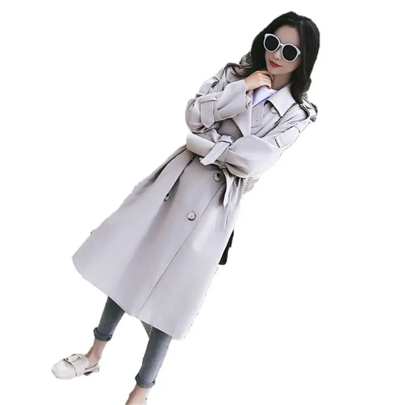 Survêtement Automne H287 D'affaires Noir Lâche Couleur 2018 kaki Femmes Avec Longue Femelle gray Ceinture Breasted Solide Manteau Blue Double Tranchée Classique Bureau adpxgd4