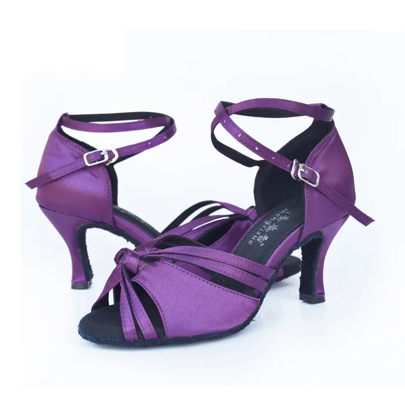 2017 брендовые фиолетовые атласные туфли для латинских танцев женская обувь
