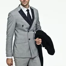 Двойные приталенные пиджаки Liht, серые, 3 предмета(куртка+ штаны+ галстук), Брендовые костюмы, мужские костюмы, облегающие смокинги, высококачественный деловой костюм