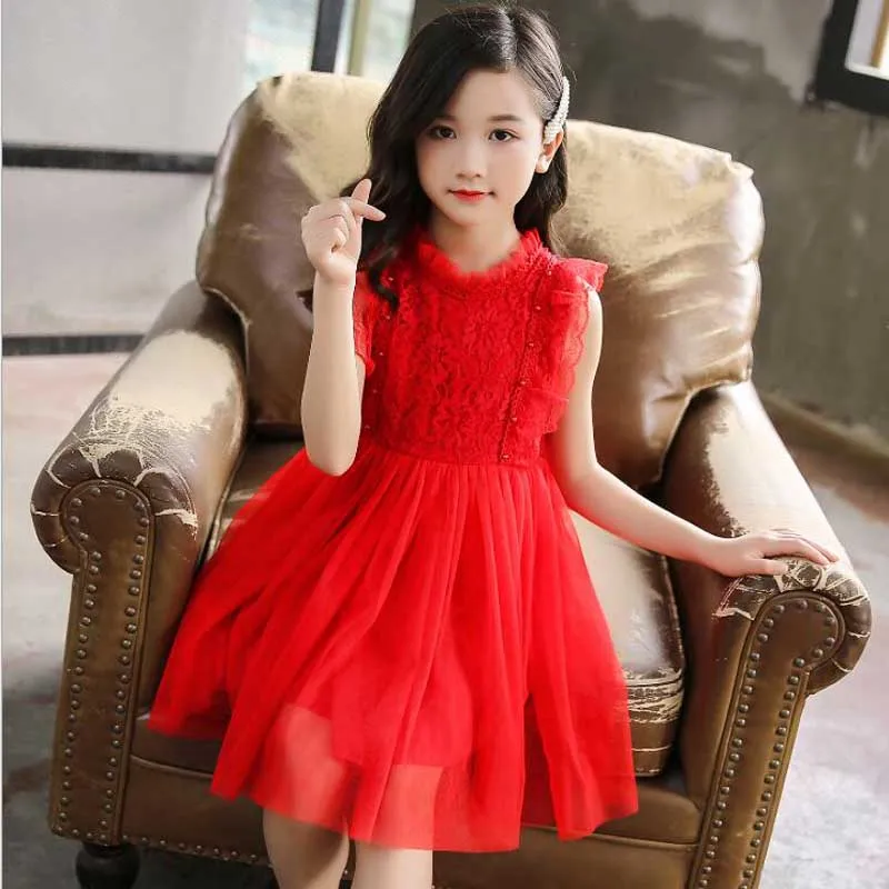 

Lace Little Princess Dresses Summer Solid Sleeveless Tulle Tutu Dresses For Girls 5-10 Years Clothes Party Pageant Vestidos