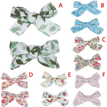 

Lovely Baby Girls Print Flower Bohemian Style Bow BB Hair Clips Headwear Children Cute Cotton Hairpins Hair Accessories