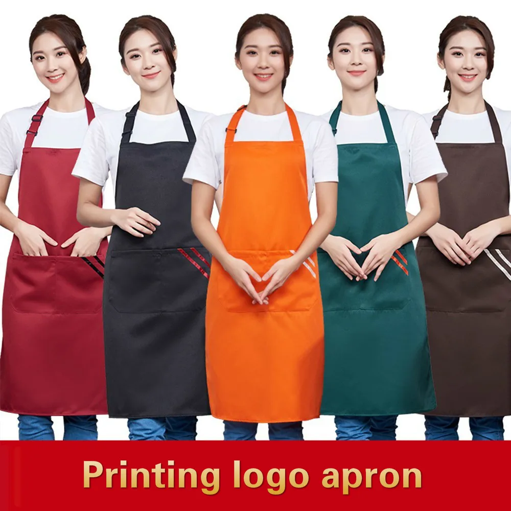 

Wholesale Women Men Print Name Logo Chef Cook Kitchen Apron Kit Restaurant Cafe Waiter BBQ Hairdresser Hang Neck Barbers