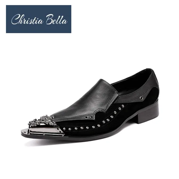 Christia Bella/Туфли-оксфорды для мужчин; Повседневная обувь из натуральной кожи; модные модельные туфли с острым носком и заклепками в стиле панк; размера плюс 47 - Цвет: Черный